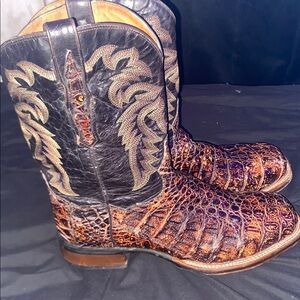 Dan Post Black and Brown Cowboy Boots Intricate Design